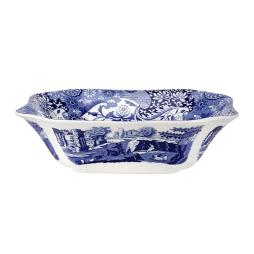 Blue Italian Square Serving Bowl - 9.5-inch Porcelain Tableware