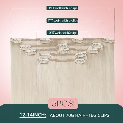 Easyouth Blonde Clip-In Human Hair Extensions 18 Inch 5-Piece Set for Natural Look & Easy Styling