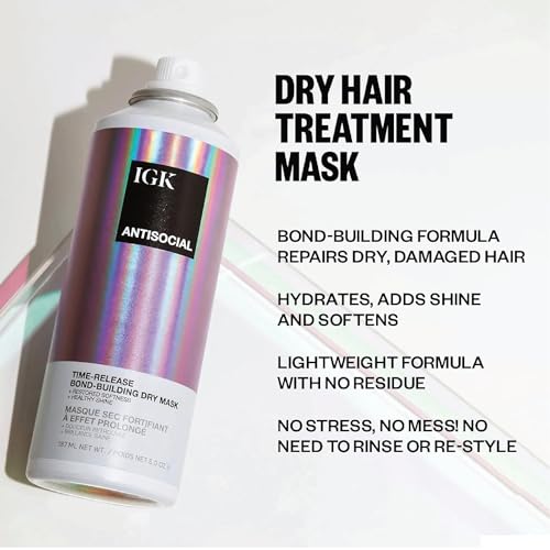 IGK Hair Treatment Travel Size Set | Antisocial Dry Hair Mask + Good Behavior Spirulina Spray | Overnight Bond-Building + Keratin Like Smoothing Spray | Vegan + Cruelty-Free | Set of 2