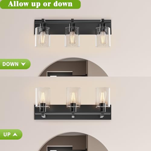 Espird Black & Clear 3-Light Modern Dimmable Bathroom Vanity Light, 21 Inch Wall Sconce