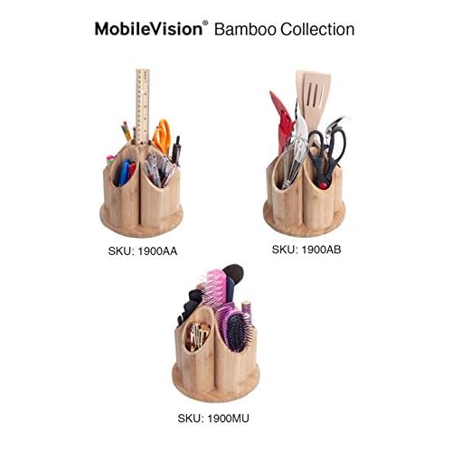 MobileVision Bamboo Circular Rotating Makeup Organizer, 5 Sections for Cosmetic Brushes, Lipsticks, Eye Liners, Accessories, Beauty Products & More