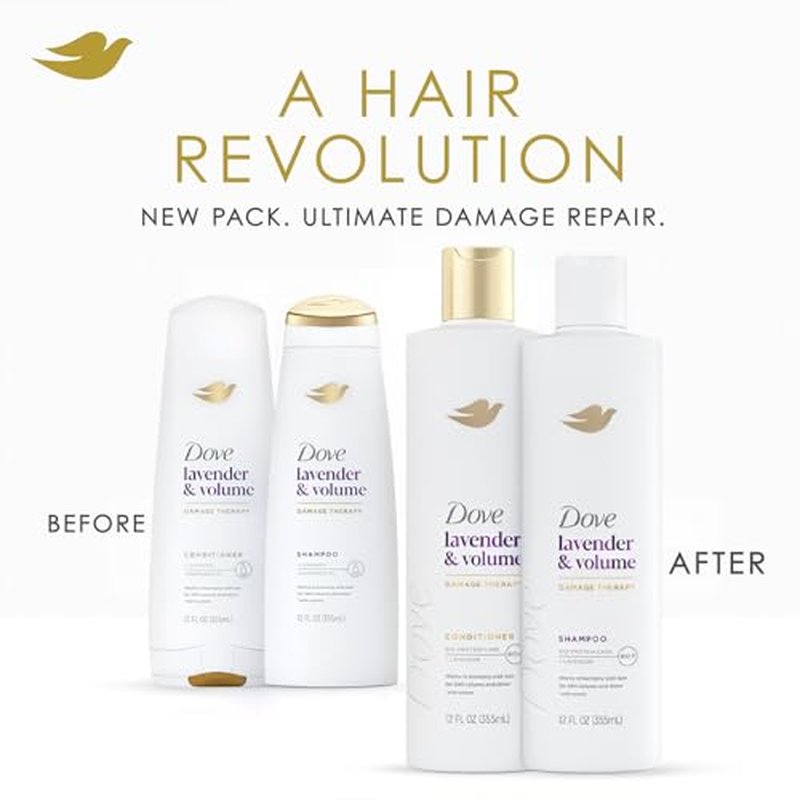 Dove Shampoo & Conditioner, Lavender & Volume Damage Therapy ? Volumizing Hair Products for Women with Fine, Flat Hair, 12 Oz Ea