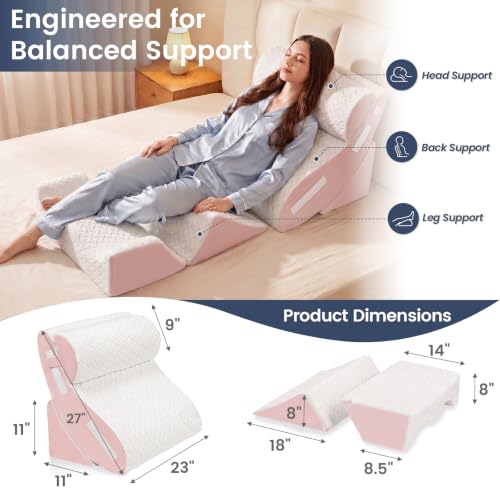 White Pink 5-Piece Orthopedic Wedge Pillow Set for Post Surgery Recovery