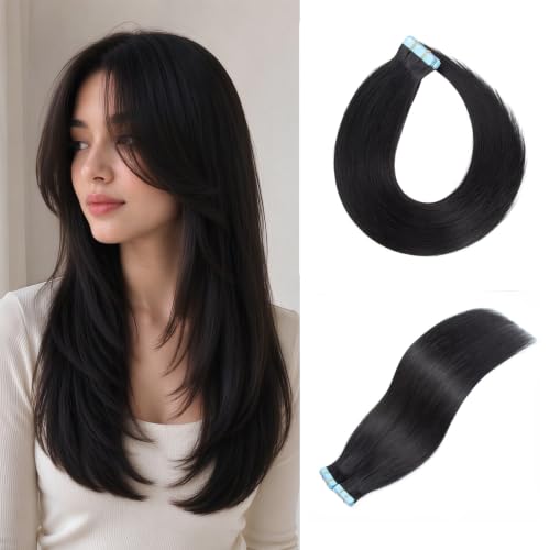 BYYASAA Natural Black Tape-In Human Hair Extensions 14 Inch 20 Pieces