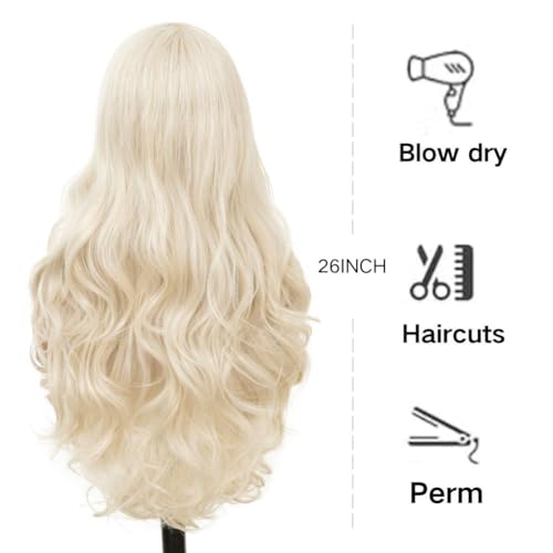 Blonde Lace Front Wigs for Women Long Curly Wavy Middle Part Synthetic Heat-Resistant Cosplay Party Daily Hair - Blonde