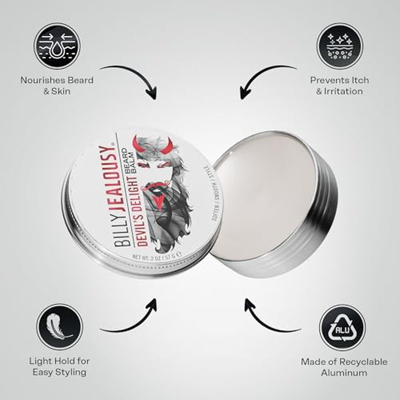 Billy Jealousy Beard Balm with Light Hold & Low Shine, Everyday Beard Styling Balm Loaded With Coconut, Shea & Sunflower Oils For Smooth & Nourished Facial Hair & Skin