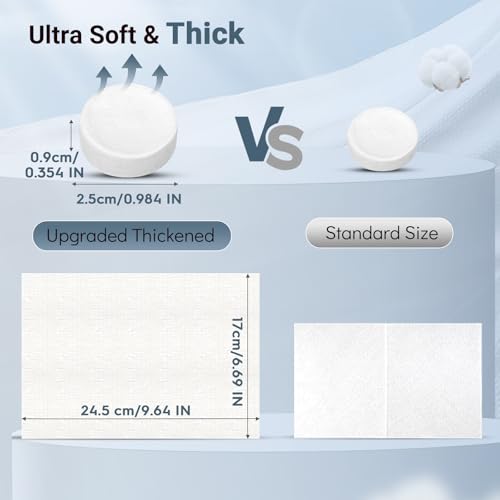 Classycoo Compressed Towel 100 PCS Tablets - Thick, Individually Wrapped Portable Disposable Face Towel Cotton Coin Cloth for Travel, Camping, Hiking, Beauty, Wipes(Soft, Odorless, 9.64 x 7 IN)