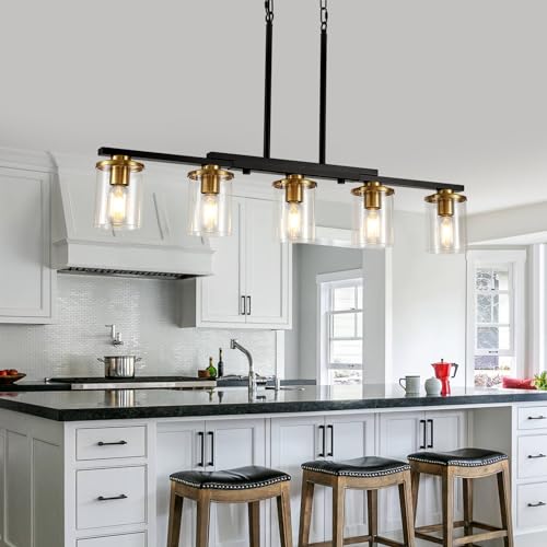 Farmhouse Chandelier Pendant Light Fixture - Brown, 5-Light Glass Shade