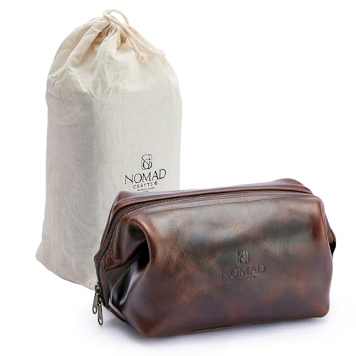 Premium Leather Travel Toiletry Bag for Men and Women, King-Size Dopp Kit with Waterproof Lining, Mens Toiletry Travel Bag, Men's Toiletry Bag, Mens Travel Bag Toiletry Kit, Leather Toiletry Bag Men
