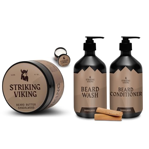 Striking Viking Beard Butter (4oz) Sandalwood & Beard Wash and Conditioner (10oz) Set Sandalwood