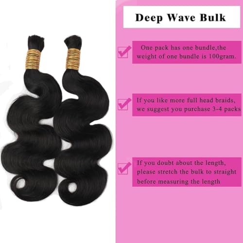 16 Inch Human Braiding Hair Body Wave Bulk for Boho Braids - No Weft, 100g