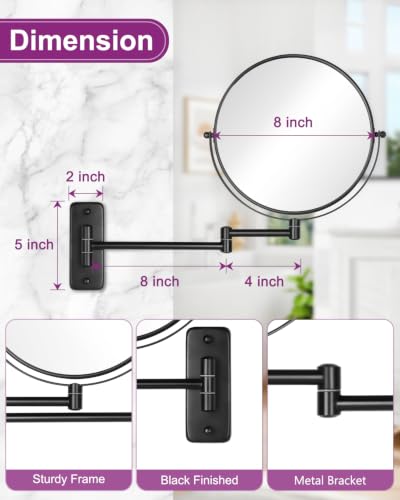 Wall Mounted Makeup Mirror 8 Inch with 30X Magnification & 360° Rotation