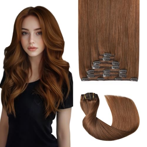 Dark Auburn Copper Clip-In Human Hair Extensions 120g 7-Piece 18 Inch