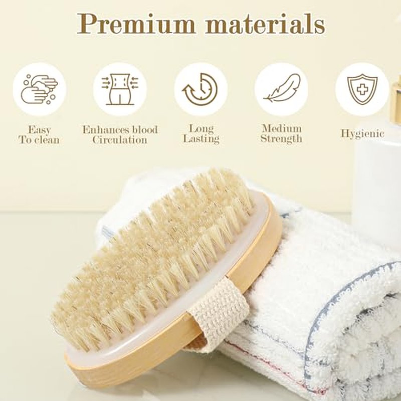 4pcs Dry Brushing Body Brush, Natural Bristle Dry Skin Exfoliating Brush Body Scrub for Flawless Skin, Cellulite Treatment, Lymphatic Drainage and Blood Circulation Improvement