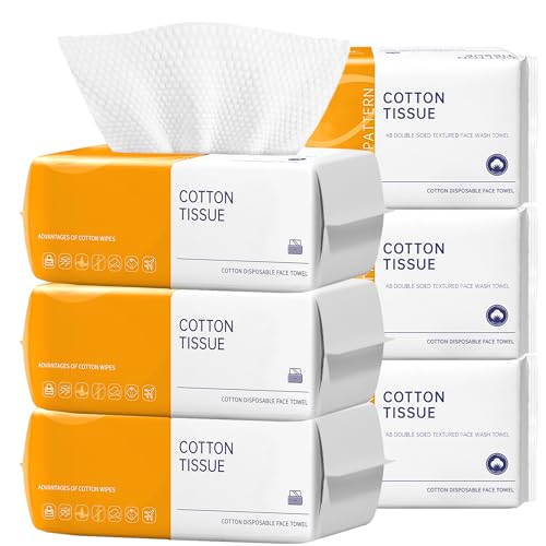 KUKEO Disposable Face Towels 100 Count Orange Pack of 6 - 7.88 x 7.88 in Facial Wipes