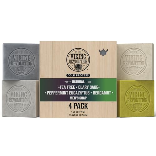 Men's Natural Bar Soap Set - Tea Tree, Clary Sage, Peppermint & Bergamot, 4 Pack, 5 oz Each
