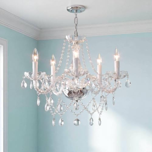 Modern Crystal Chandelier Pendant Light - 5 Lights, 19 Inch, Clear W19" 1 Tier