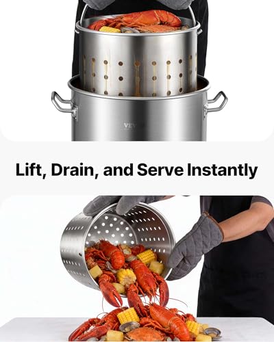 42 Quart Stainless Steel Stockpot with Strainer Lid and Handle - Heavy Duty Commercial Cookware