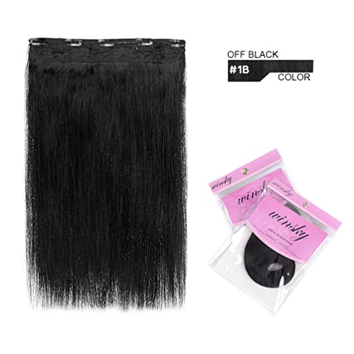 Winsky Real Human Hair Clip-In Extensions 14in #1B - 70g One Piece, Natural Black