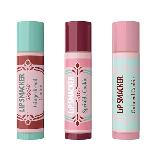 Lip Smacker Holiday Lip Balm Trio Tin ? Gingerbread Cookie, Sprinkle Cookie & Oatmeal Cookie, Festive Flavored Lip Balms, Moisturizing Holiday Gift Set