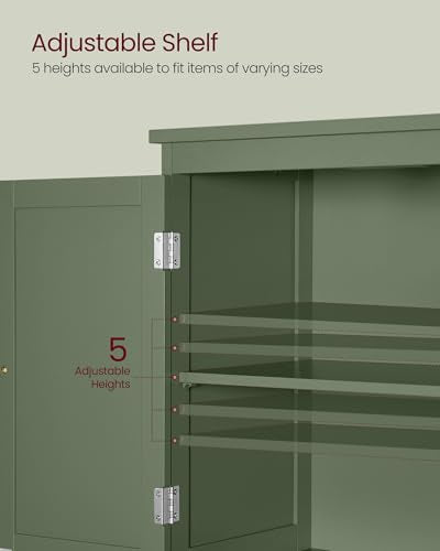 VASAGLE Bathroom Floor Cabinet with 2 Doors & 2 Drawers - Forest Green, Adjustable Shelves