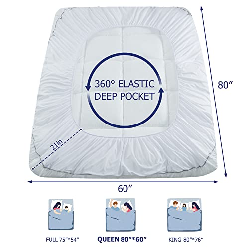 Queen Cooling Plush Mattress Topper with Pillow Top - White, 3-Inch Thick