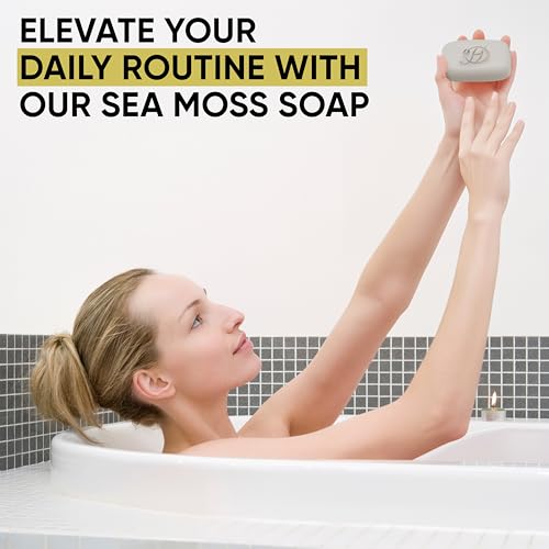 HERBOGANIC Sea Moss Herbal Soap | Pack of 3 of 5oz soap Bar | Natural Bar Soap for Face and Body | Hydrating and Nourishing | Suitable for Men and Women