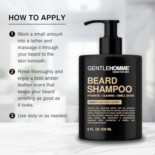 Beard Shampoo & Pouch Kit - Men¡¯s Beard Wash - Hydrate, Cleanse, Soften & Strengthen - For Itchy & Flaky Facial Hair - With Witch Hazel - All Skin & Beard Types - Vegan - Amber Leather Scent - 8oz