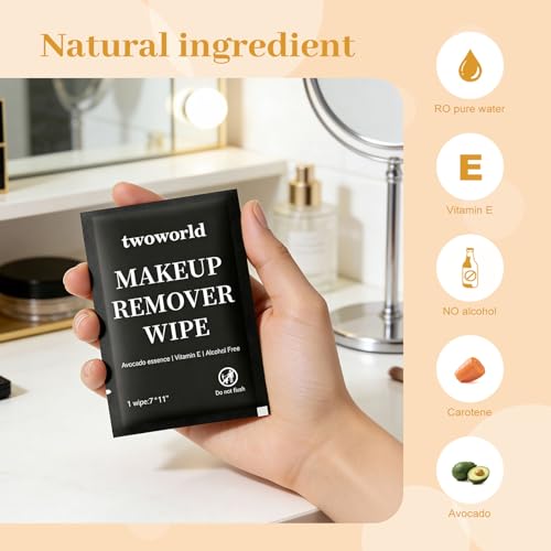 Makeup Remover Wipes Bulk Individually Wrapped,Travel Makeup Wipes Gentle for Face Cleansing Mascara Lipstick Travel Hotel£¨black,pack of 100)