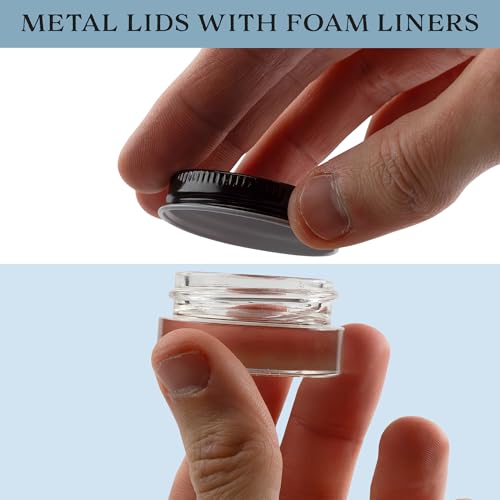 Glass Lip Balm Jars Set of 24 - 7ml Clear Containers with Black Lids
