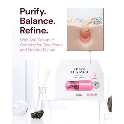 Vita Genic Jelly Face Pore Care Mask 10EA ? Hydrating Sheet Mask for Sensitive Skin, Korean Glass Skin Care with Spring Water, Vitamin C and Niacinamide, Sebum Control, Fragrance-Free, Pack of 2
