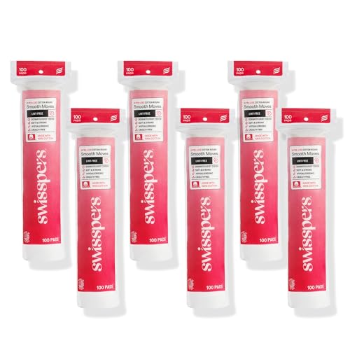Swisspers Ultra Luxe Strong Cotton Rounds - 100 Count Pack of 6, Dual-Sided, Biodegradable, Self-Care & Makeup Remover