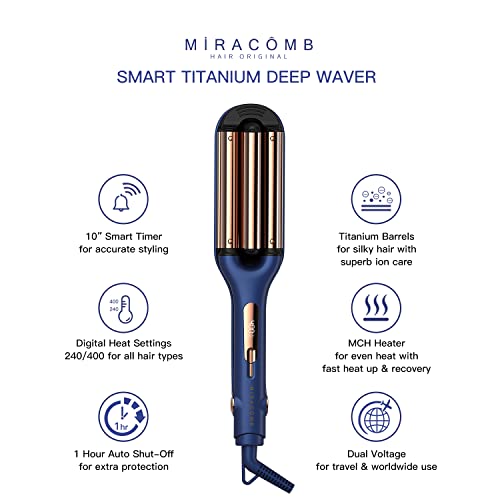 MIRACOMB Titanium Deep Waver Hair Crimper for Wavy & Curly Hair, Dual Voltage