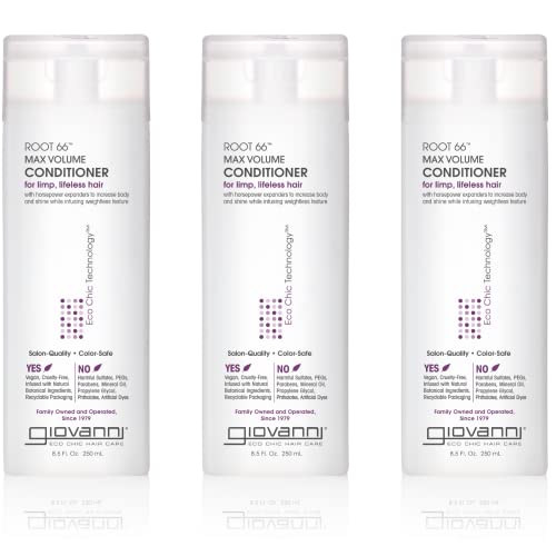 GIOVANNI 2chic Root 66 Max Volume Conditioner - For Fine Hair, Helps Strengthen & Protect Fine, Lifeless Hair, Volumizing Conditioner, Infused with Natural Botanical Ingredients - 8.5 oz (3 Pack)
