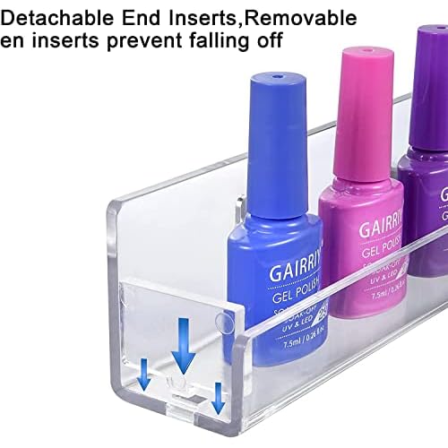 trophable 24in Nail Polish Rack Wall Mounted Shelf with Removable Anti-Slip End Inserts, 6 Pack Clear Acrylic Nail Polish Organizer Wall Rack Display 150 Bottles