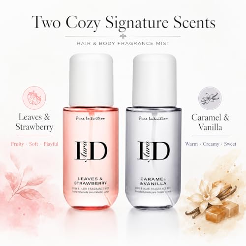 Women’s Fragrance Body & Hair Mist Set - Caramel Vanilla & Strawberry Leaves, 2 Pack, 5.9 fl oz Each