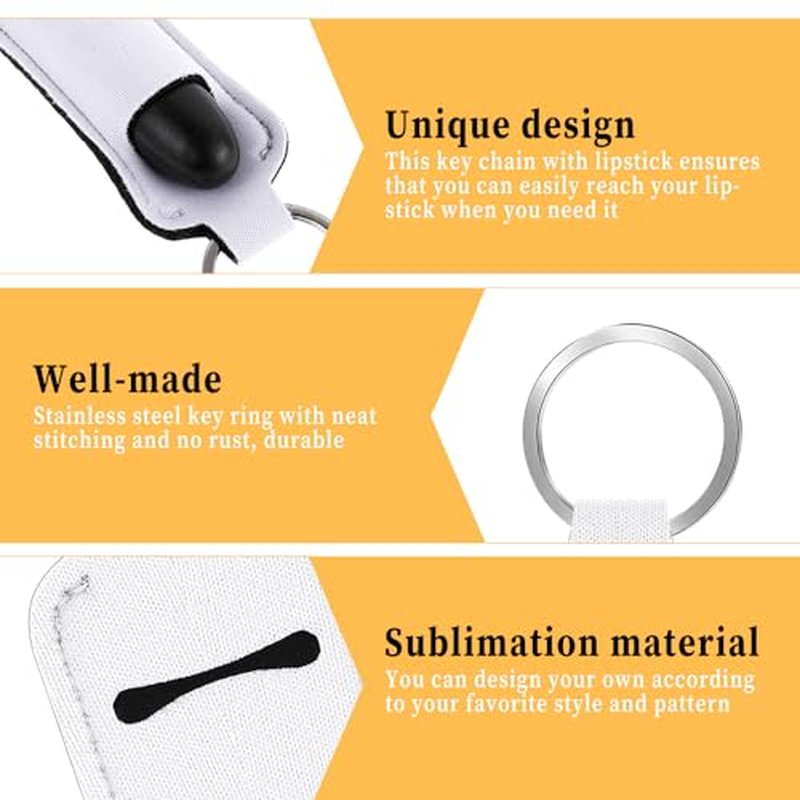 16PCS Sublimation Chapsticks Holder Blanks Keychain Chapsticks Holder Neoprene Lipstick Holder Keychain Lip Balm Holder Travel Key Ring Holder for Purse, Backpack Women DIY Ornament Crafts Supplies
