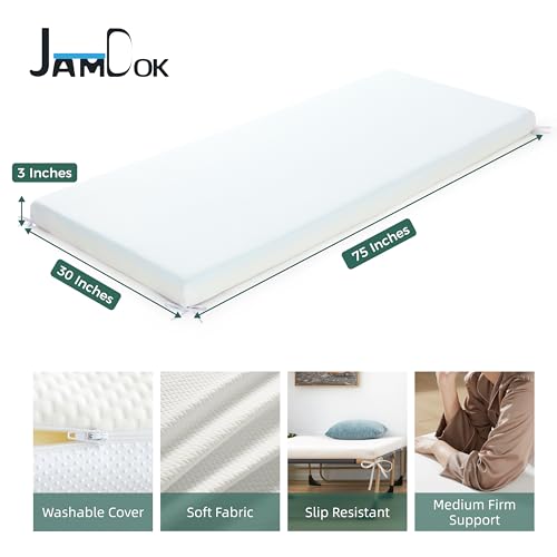 Cot Mattress Topper 3 Inch Gel Memory Foam - White, Medium Plush, 75x30