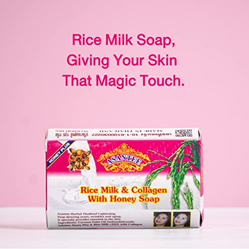 ASANTEE Rice Milk with Collagen and Honey Soap - Luxurious Body Soap 125 g. for Soft, Clear, and Radiant Skin - Scent Long-Lasting (Pack of 1)
