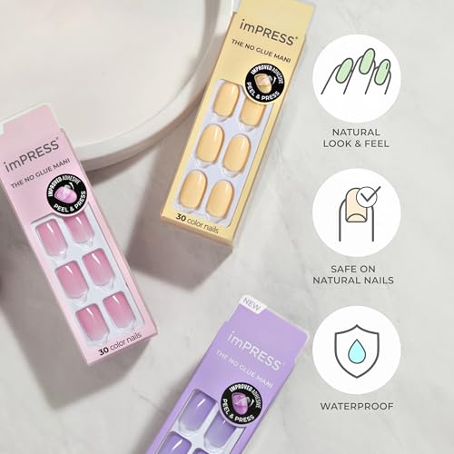 imPRESS Color Press On Nails, ¡®Over You', Solid Burgundy, Short Oval, PureFit Technology, Patented Super Hold Adhesive, Chip Proof, Smudge Proof, Mini Nail File, Manicure Stick & 30 Fake Nails