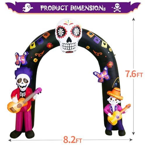 Large Halloween Inflatable Archway with LED Lights - Day of the Dead Sugar Skull & Skeleton Decor