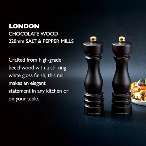 Salt & Pepper Mill Gift Set - Adjustable Ceramic & Steel Mechanisms, 8 Inches, Chocolate Wood
