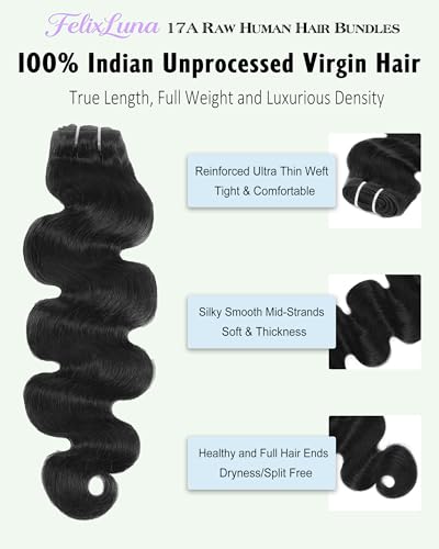 24 Inch Body Wave Human Hair Bundles - 17A Premium Indian Remy Natural Hair