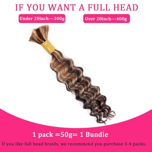 P430 20 Inch Human Braiding Hair Bundle - Deep Wavy Brazilian Human Hair Extensions