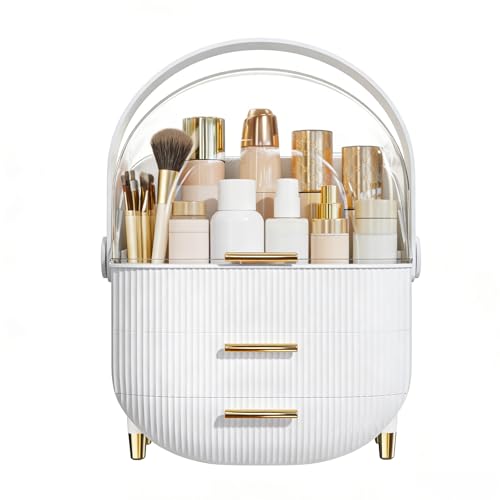 Makeup Organizer Skincare Organizers - Cosmetic Display Cases with Transparent Cover, SkinCare Organizers for Bathroom Countertop, Bedroom Vanity Desk, Lipstick Organizer, White
