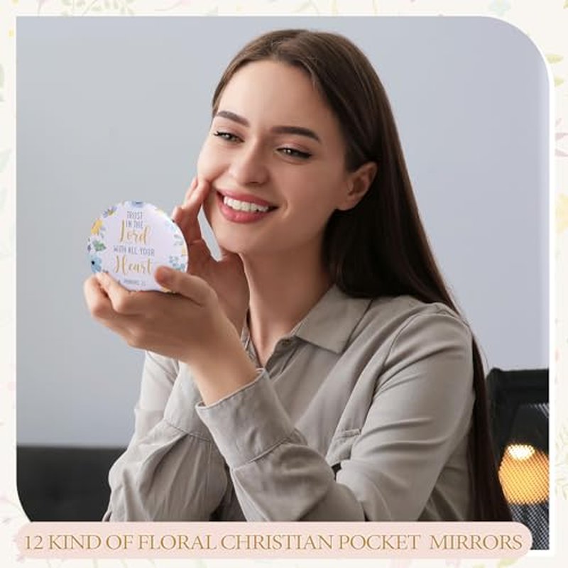 Geelin 48 Pcs Christian Compact Mirrors Christmas Bulk Gifts Floral Bible Verse Mirror for Women Portable Pocket Purse Makeup Mirror Inspirational Religious Group Gift for Sunday Church Party Favors