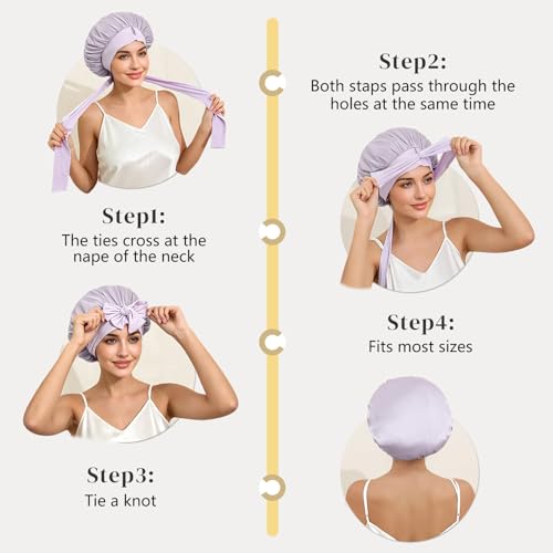 ZIMASILK 100% Mulberry Silk Bonnet for Sleeping Women Long Hair, Purple, One Size