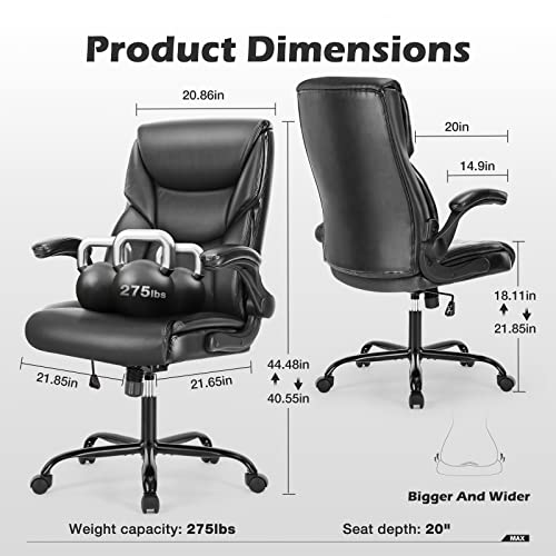Ergonomic PU Leather Office Chair with Flip-up Armrests, High Back Support