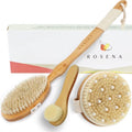 Dry Brushing Body Brush Set for Skin Exfoliation & Toxin Removal - Long Handle Back & Face Brush Bundle