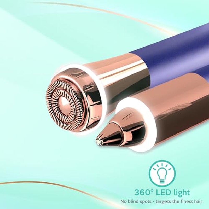 2 in 1 Eyebrow and Facial Hair Remover for Women Painless Electric Razor Epilator Trimmer Shaver with 18K Gold-Plated, USB Rechargeable, 360¡Æ LED for Flawless Eyebrow and Face Hair Removal